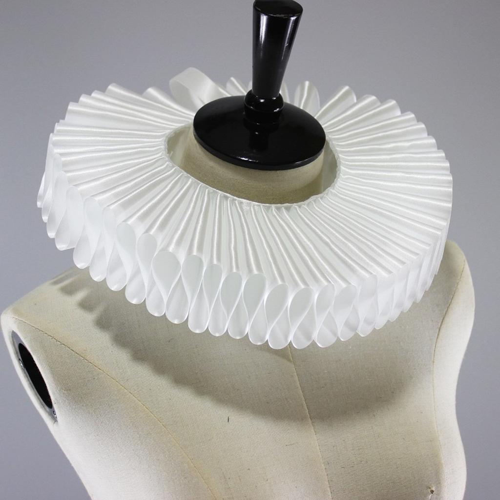 Women Girls Victorian Elizabethan Ruffled Neck Collar Silky Fake Collar Choker Vintage Webbing Neck Ruff Cosplay Costume