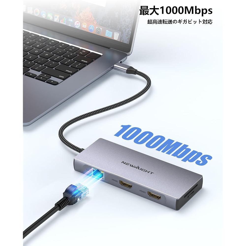 USB C Hub 9-in-1 Adapter Dual Display 4K HDMI 1Gbps USB 3.0 Docking Station for MacBook Pro iPad Pro Windows Dell