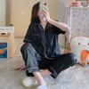 Summer Women's Ice Silk Pajamas Homewear Set Ins Korean Vertical Stripes Simple Pajamas Loose Girls Homewear Set