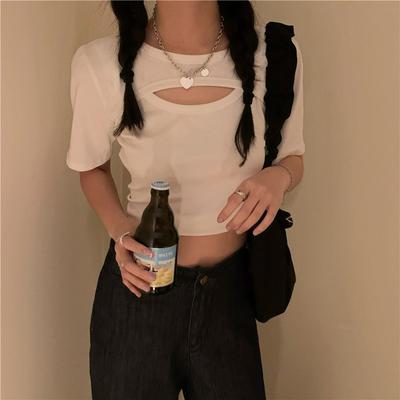 Дизайнерские однотонные утягивающие и короткие поддельные двухсекционные топы для женщин, симпатичная ажурная футболка с короткими рукавами для женщин