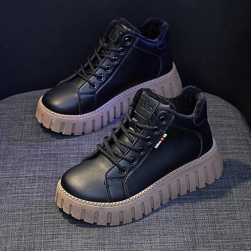 Зимняя новая версия маленьких белых туфель для студентов, повседневные туфли с высоким берцем и толстой подошвой, женские мягкие туфли