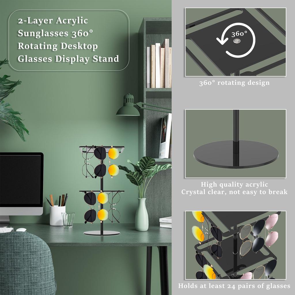 1/2-слойная вращающаяся на 360° подставка для солнцезащитных очков, акриловый прозрачный органайзер для очков, настольная стойка для 12/24 очков