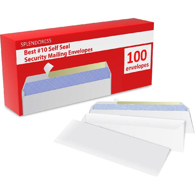 #10 Envelopes Letter Size Self Seal | 100 Business Mailing Security Peel and Sealing Envelope | 100% Tinted | no 10 White Windowless Legal Regular