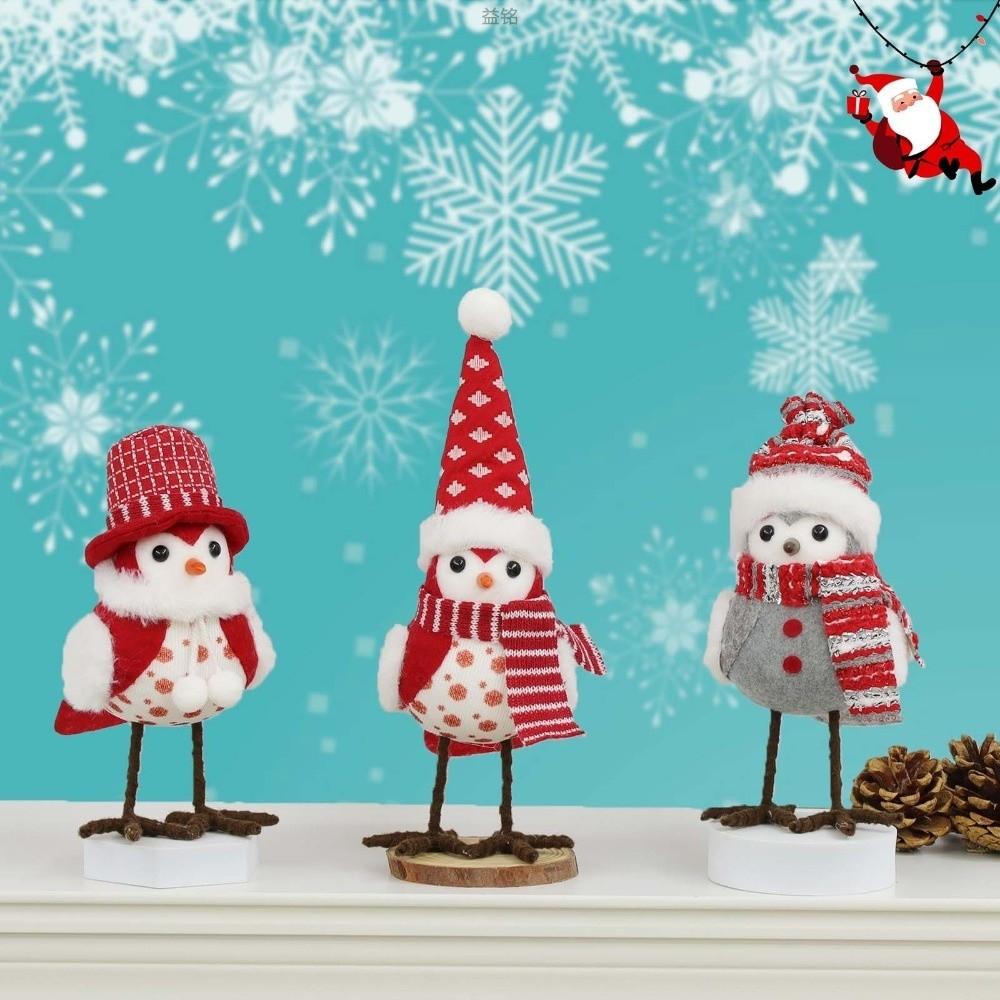 Tabletop Ornaments Christmas Bird Figurines with Hat Festive Bird Statue Home Mantel