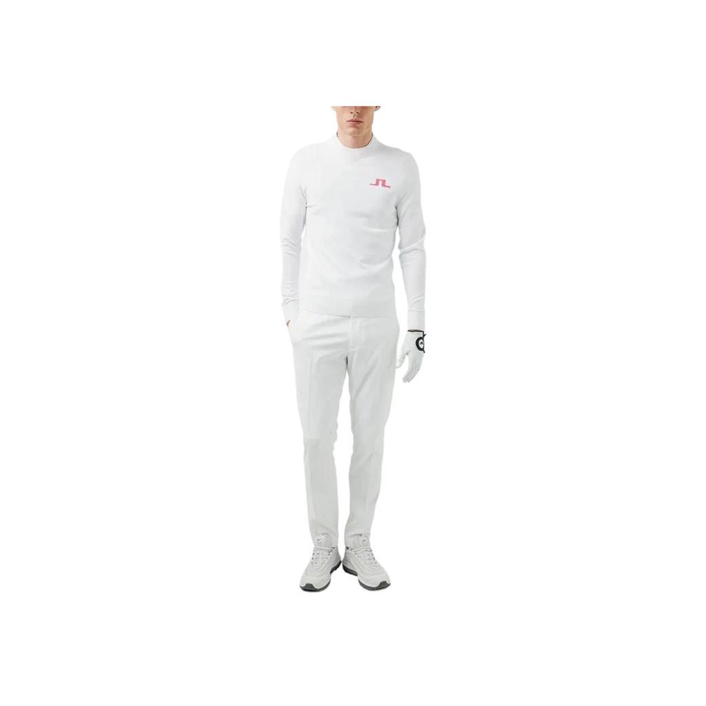 J.Lindeberg Solid Color Pullover Crew Neck Long Sleeve Front Print Design Sweater Men sweater White GMKW05753-A003