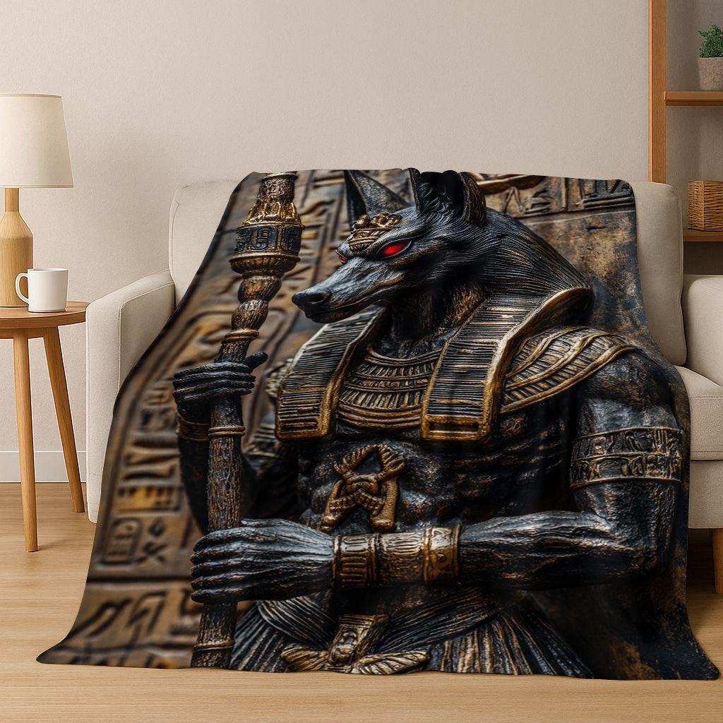 Ancient Egyptian Gods Dead Anubis Pharaoh Tutankhamun Mask Flannel Blanket,Cozy Soft Throw Blanket for Home Bedroom Bed Sofa Kid