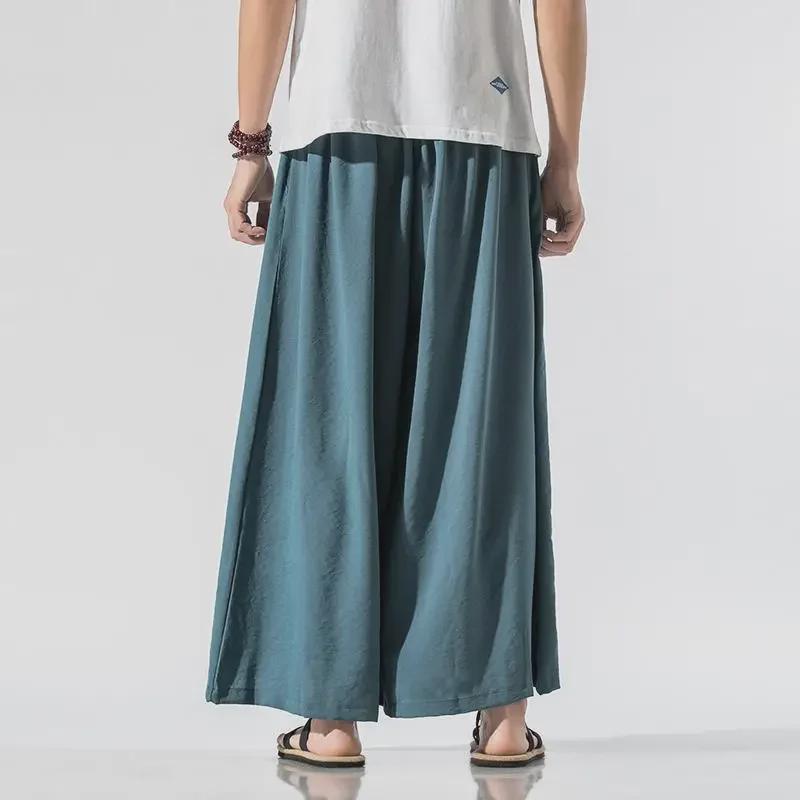 Men's Retro Hanfu-Style Linen-Cotton Zen Monk Pants Skirt