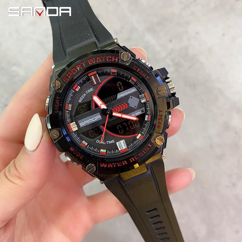 SANDA Новые электронные мужские часы, модный тренд, светящийся водонепроницаемый и противоударный будильник для занятий спортом на открытом воздухе