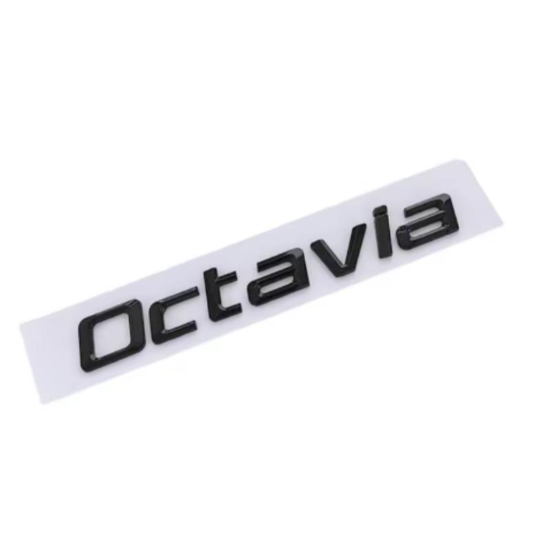 AAABU1 Car Chrome Black Logo Octavia Emblem Letters Car Rear Trunk Sticker For Skoda Octavia 1 2 3 4 MK3 MK4 MK5 RS VRS Accessories