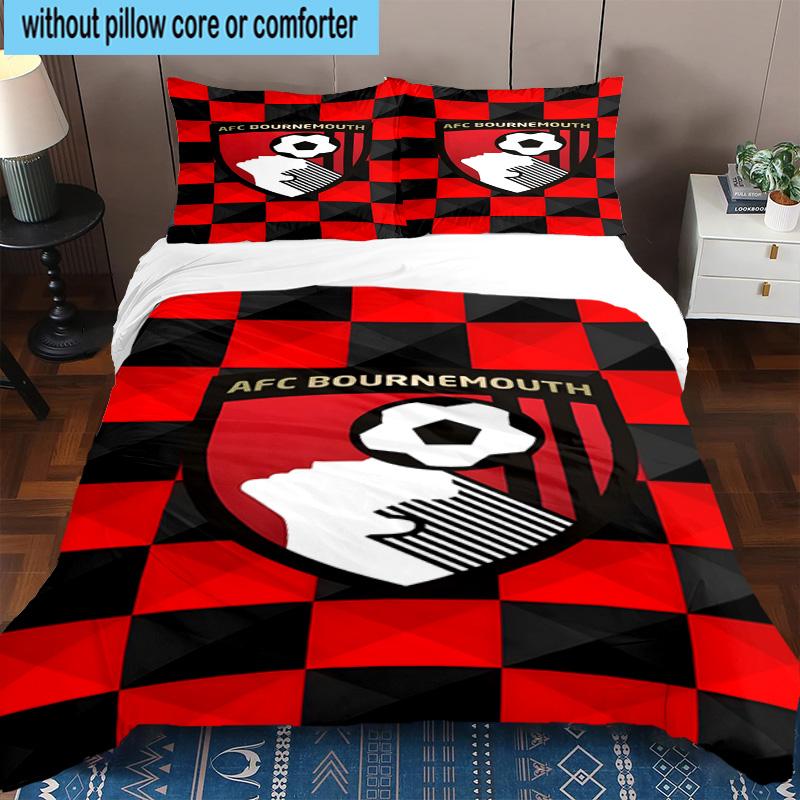 3pcs Afc Crest Bournemouth Printed Bedding Set Duvet Cover Closure Includes 1 Duvet Cover & 2 Pillowcases Bedding Sets Home Decor Gifts