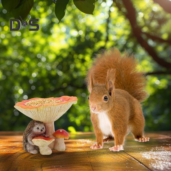 Кормушка для птиц в виде гриба из смолы, статуэтка ежа с чашей в виде гриба, украшение для сада, кормушка для птиц для открытого патио, газона, двора