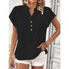 Summer Short Sleeve Loose Women Blouse New V-neck Button Retro Cotton Shirts Office Casual Simple Tops Shir… More