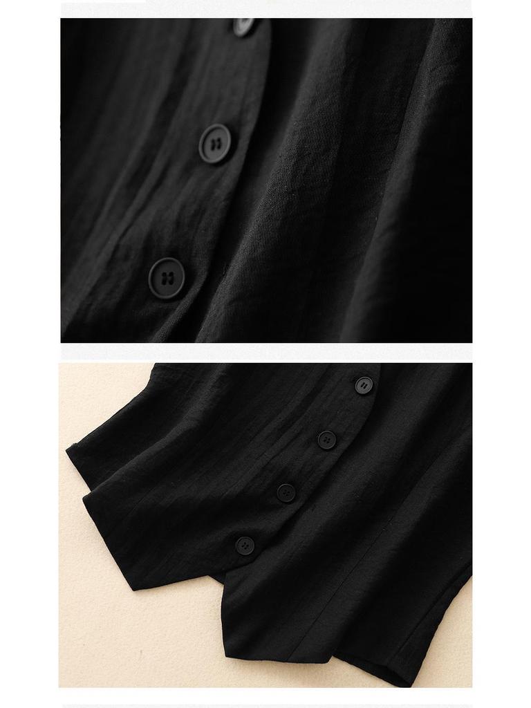 Женский летний льняной жилет с V-образным вырезом - Однотонный, без рукавов, облегающая майка