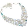 Rainbow Moonstone, Blue Topaz Gemstone 925 Silver Necklace 18" JCN353-3