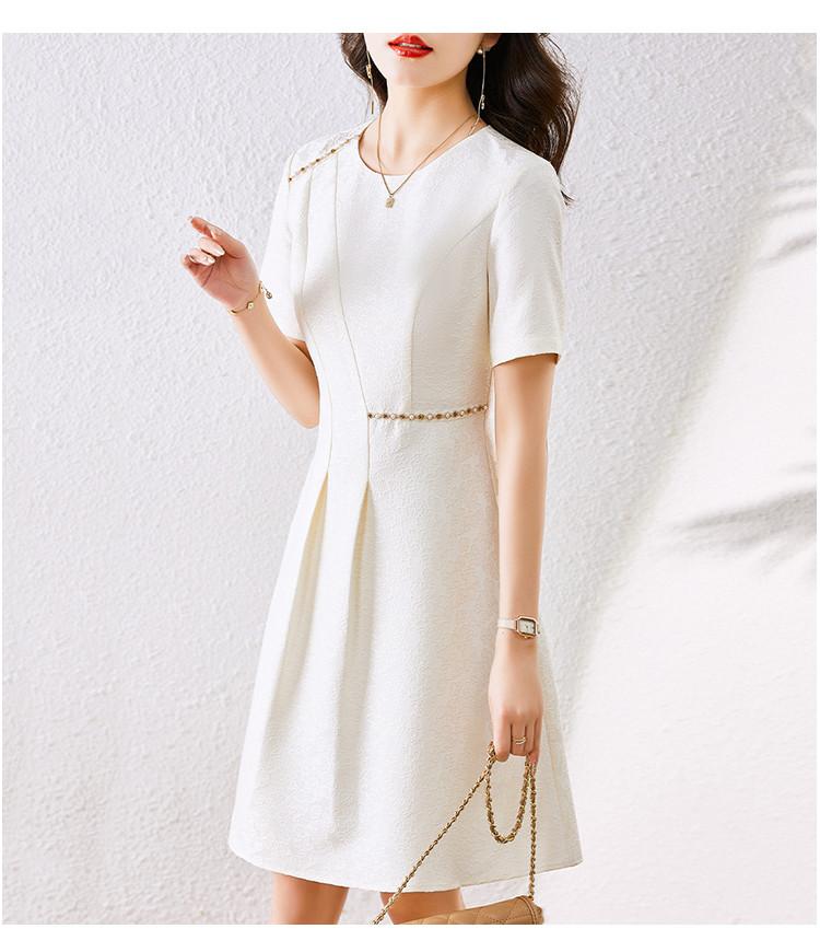 Good looking outfit, summer hot item, design sense, temperament, commuting nail bead round neck short sleeved dress, women's slimming A-line skirt