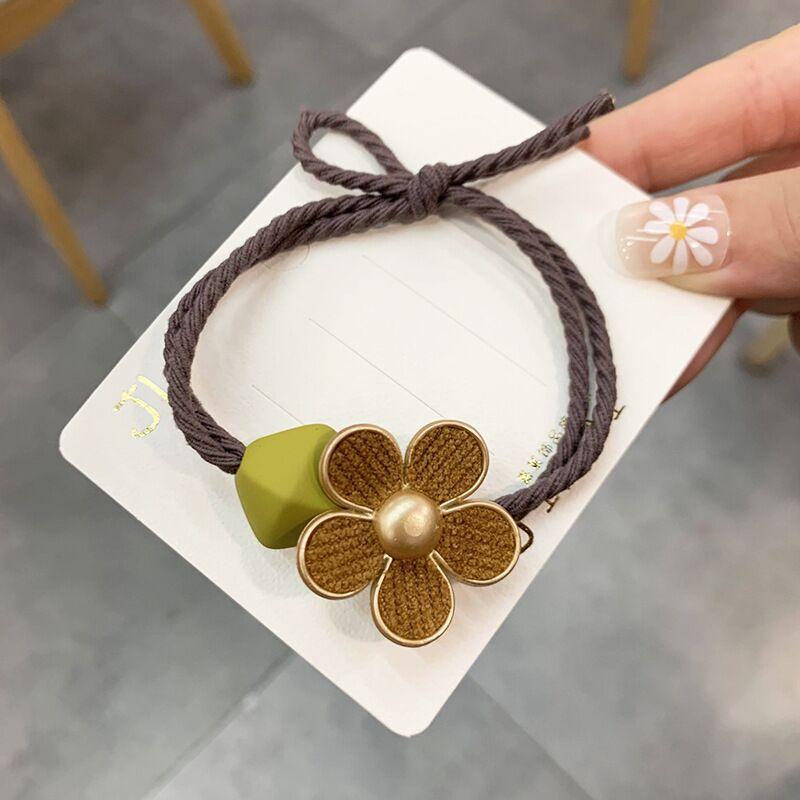 Korean version of Dongdaemun flowers rubber band hair ring net red leather head rope headdress