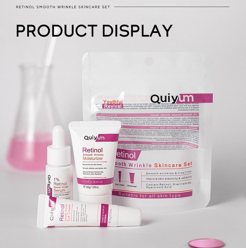 QUIYUM Набор средств по уходу за кожей с ретинолом — набор из 3 предметов для борьбы со старением, включающий увлажняющую сыворотку для лица, увлажняющий крем и крем для глаз