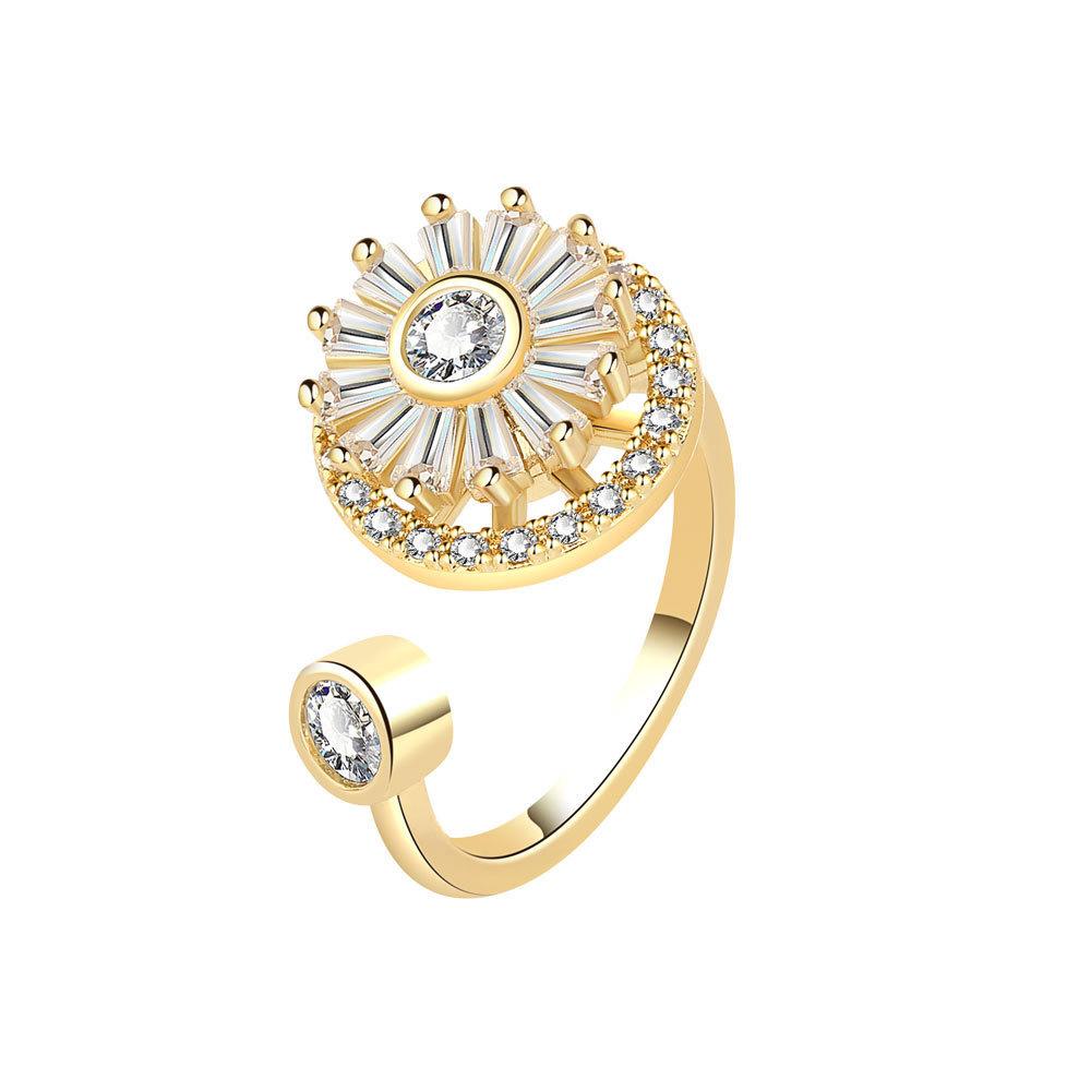 Copper Open Loop Ring With Moving Snowflake Pattern For Female Trendy Hand Accessories