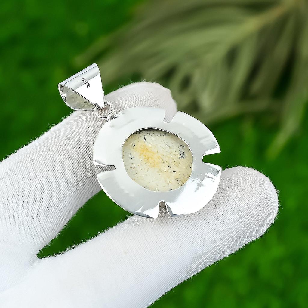 Кулон из стерлингового серебра с круглым камнем яшмы пикассо в безеле, модное женское украшение