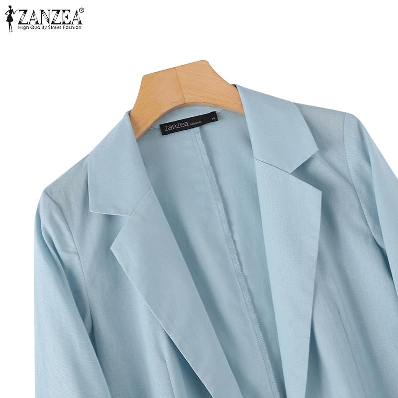 ZANZEA Women Casual Turn Down Collar Long Sleeve Thin Unlined Cardigan Tops Decorative Pocket