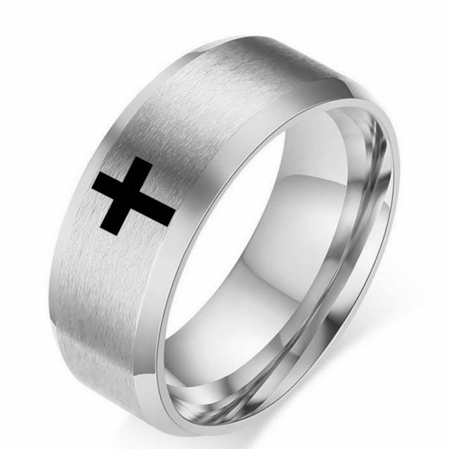 6mm 8mm Stainless Steel Cross Ring Christian Jesus Christ Lord Prayer For Men And Women