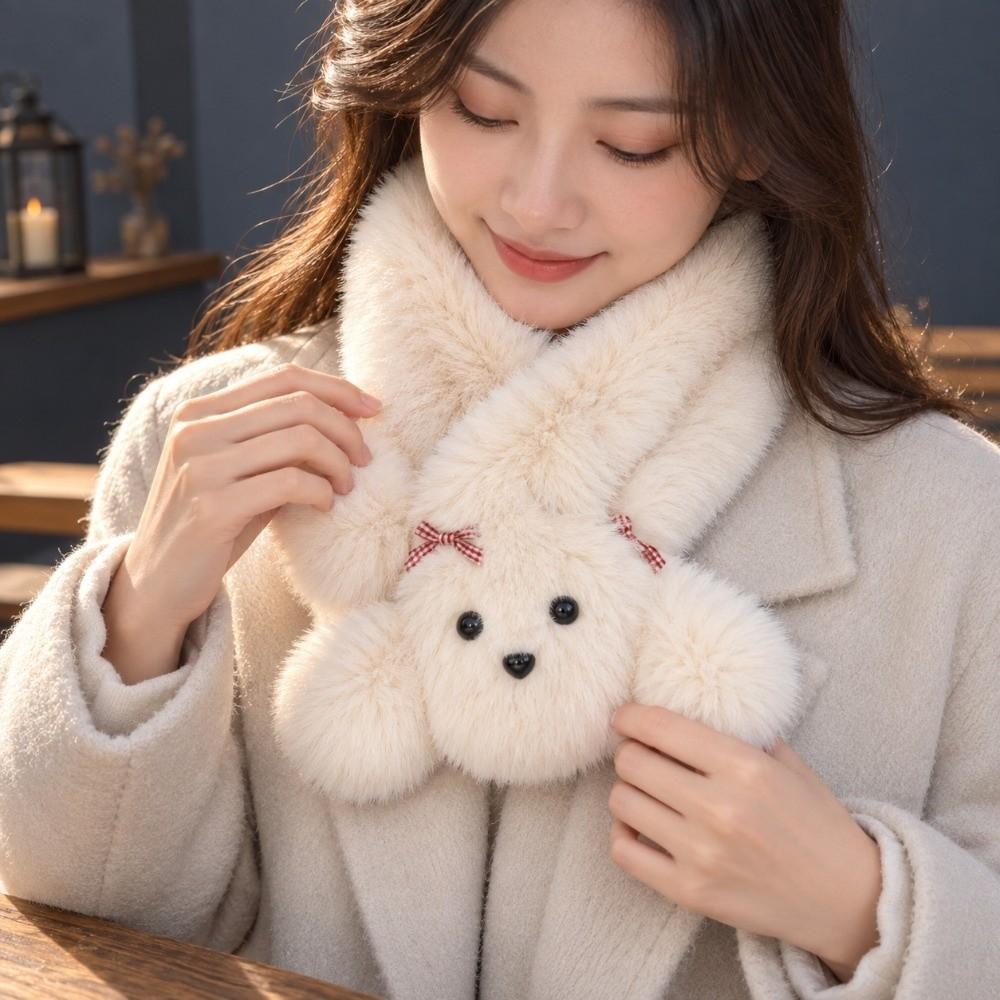 Faux Fur Cartoon Dog Scarf Thick Warm Winter Scarf Soft Plush Neckerchief Winter