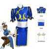 Платье для косплея Chun Li, костюм для игры SF Chunli, синий костюм Qipao для ролевых игр, полный комплект, костюм Джеки кунг-фу для Хэллоуина, вечерние костюм для развлечения