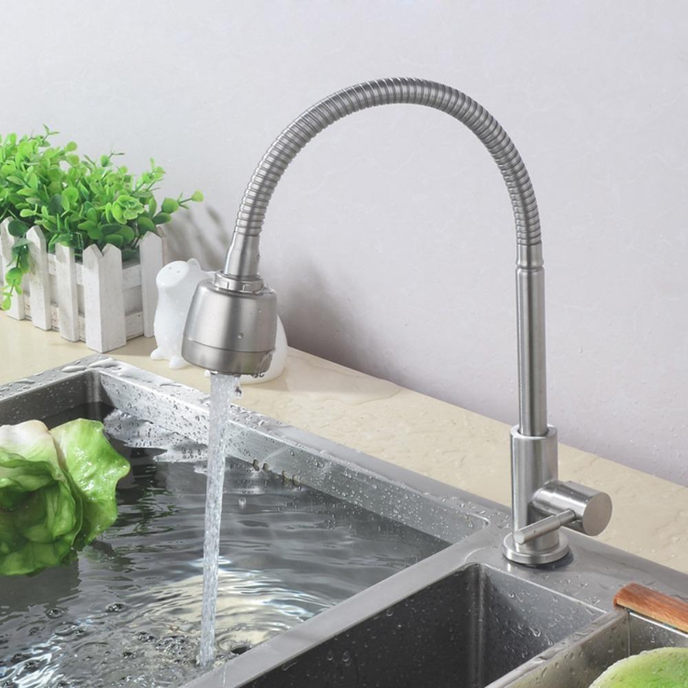 Rotatable Kitchen Faucet Adjustable Mode Universal Single Cold Water Faucet Deck Mounted Stainless Steel Kitchen Water Tap