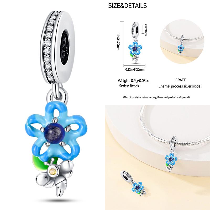 Copper Lavender Tulips Pansy Iris Charm Beads Colorful Flower Dangle Fit Original Bracelet Diy Jewelry Gift
