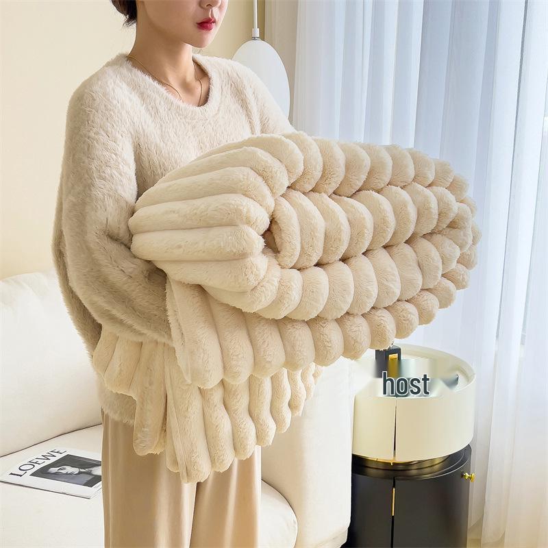 Плед из фланелевого флиса с кроличьим мехом: Многофункциональное одеяло для сна, подходящее для офиса, дивана или автомобиля.