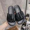 2024 Women's Summer Slippers Fashion PU Leather Platform Slippers Pleated Shoes Casual Comfortable Beach Shoes Outer Wear