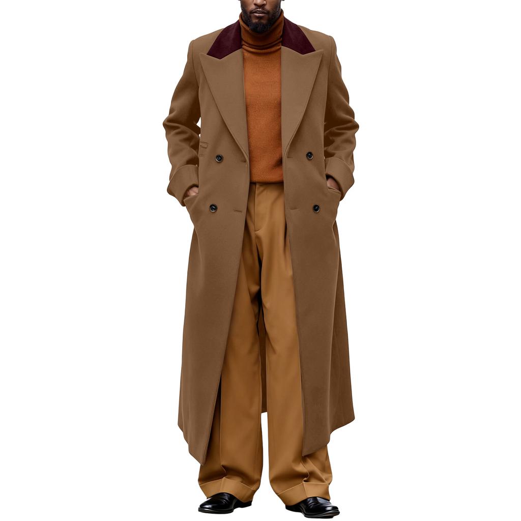 Мужское британское однотонное длинное пальто, модное теплое шерстяное пальто