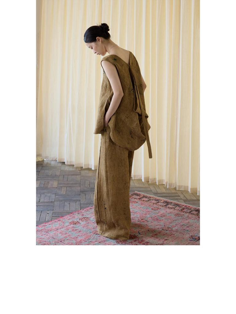 Осенний безрукавный топ из льна с пятнистой текстурой, вдохновленный оригами