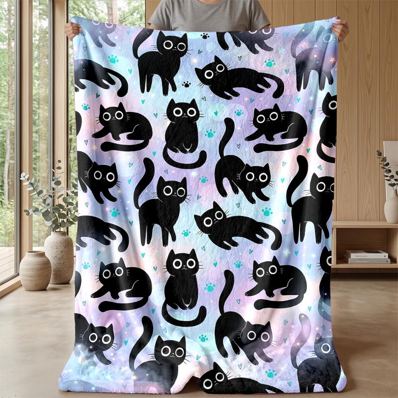 Space Cats Pattern Theme blanket Lightweight Warm Flannel Blanket Decorative Throw Blanket for Home Decoration