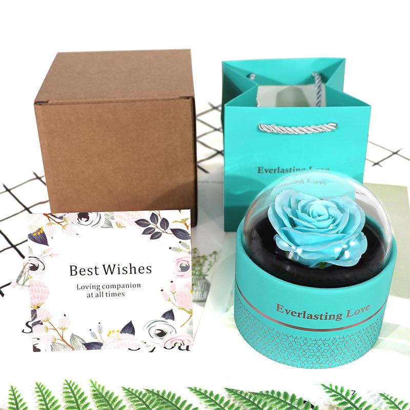 Valentine's Day Circular Jewelry Box Romantic Plastic Birthday Party Rose Decorative Eternal Flower Unique Gift Accessories