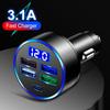 15.5W 4-Port LED Car Charger with Type-C, Digital Display, and Voltage Detection