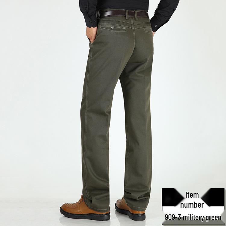 Мужские хлопковые повседневные брюки - Осень/Зима, Свободный крой, Высокая посадка, Прямые штанины, Для среднего и пожилого возраста