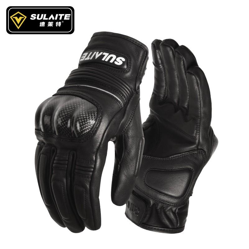 SULAITE Motorcycle Gloves Leather Full Finger Carbon Fiber Racing Offroad Protective Breathable