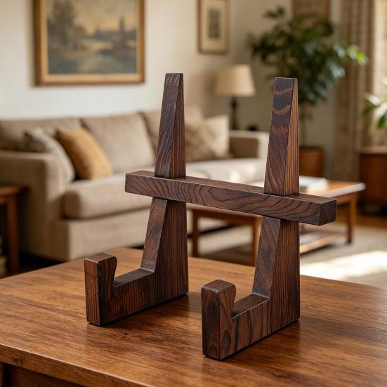 Wooden Book Stand for Reading, Adjustable Tablet Cookbook Holder, Foldable Desktop Display Rack for Music Records Art Print