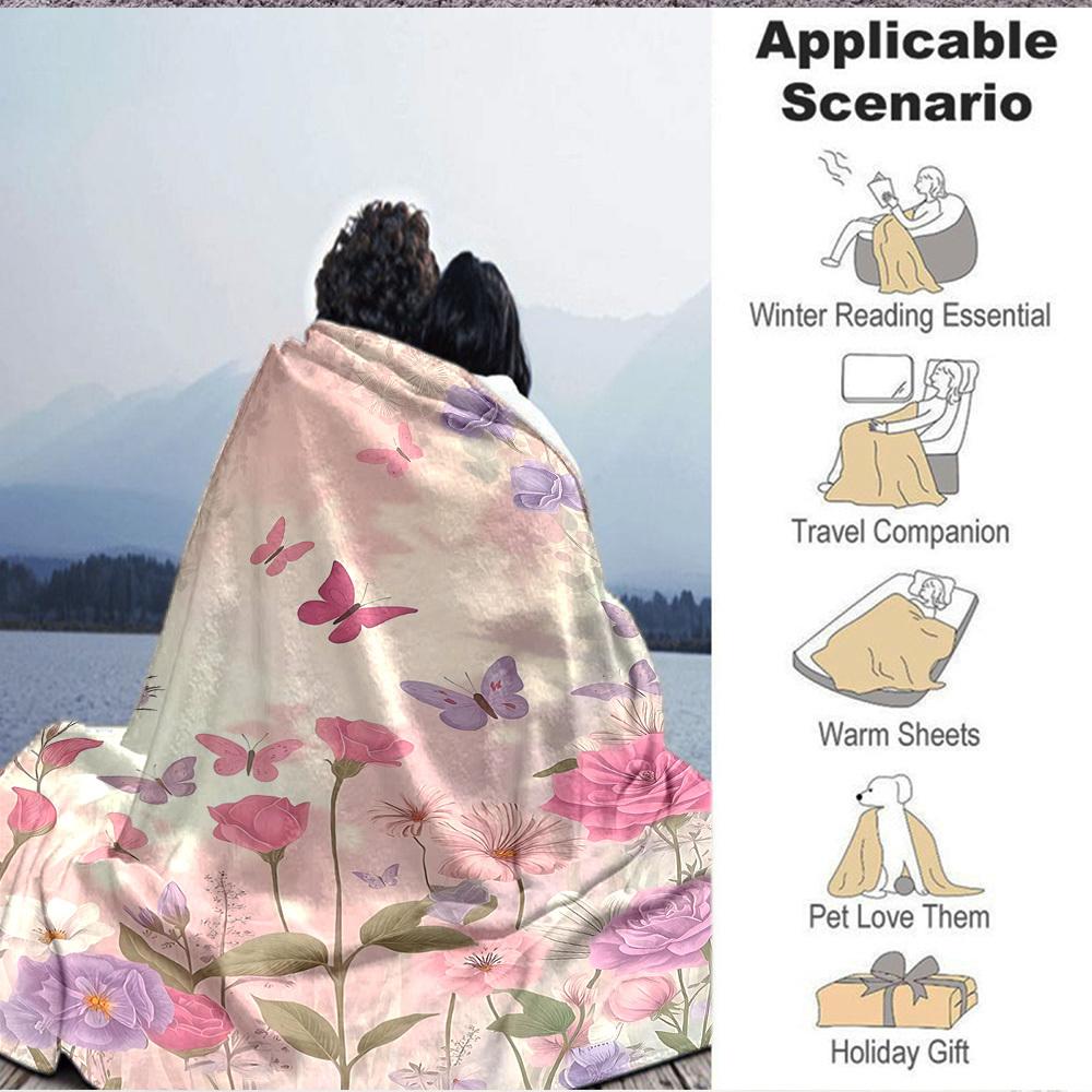 1pc Floral Butterflies Lightweight Flannel Blanket, Comfortable and Warm Blanket, for Office and Camping Sofa Bed, Livingroom176
