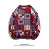 Japanese Retro Checkered Heart-shaped Round Neck Sweater for Men and Women, Loose Fitting Student Trendy Brand Couple Lazy Style Knit Sweater