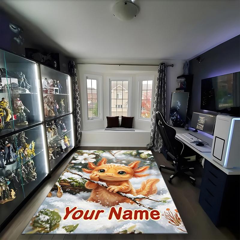 1PC Custom Name Winter Axolotl Fantasy Theme Floor Mat Ideal for Living Room, Game Rooms, Office, Bedroom,Floor Mat Playful Design