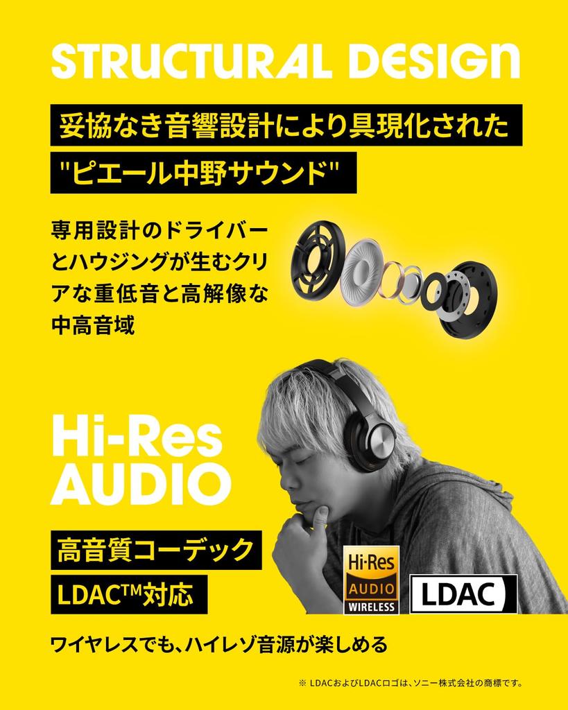 AVIOT Беспроводные наушники Pidphone 3 с адаптивным гибридным шумоподавлением, до 120 часов работы, дышащие, с эффектом памяти, удобные, компактные, складные, проводные и