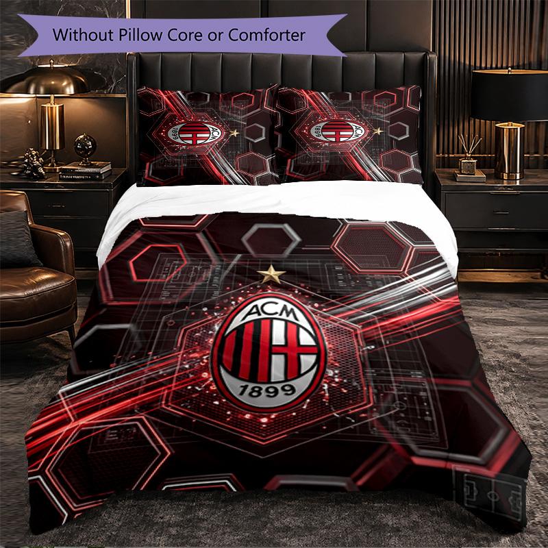 AC Milan Pattern 3 Pieces Bedding Set Soft Microfiber Duvet Cover with Pillow Cases for Bedroom