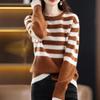 Autumn and Winter Women's Knitted Sweater Color Matching Stripes Slimming Loose and Lazy Style Western-style Base Sweater