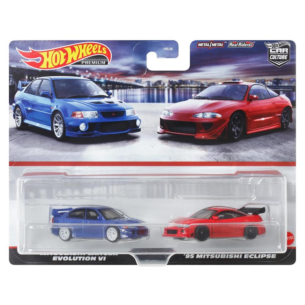 Hot Wheels Premium 2 Pack Mitsubishi Lancer Evolution VI Mitsubishi Eclipse Years Old and HKF59 / '95 [3 Up]