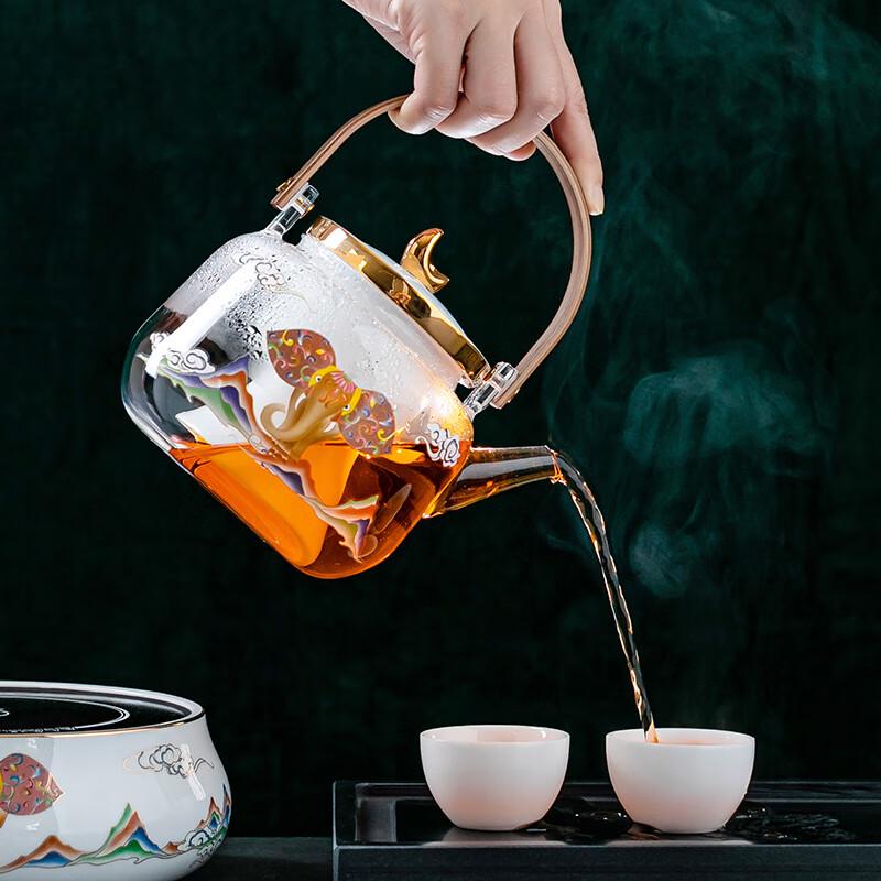 Hand-Painted Glass Tea Brewing & Steaming Pot Set
