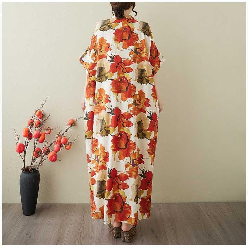 Women's Vintage Long Dress with Cotton and Linen Patterns