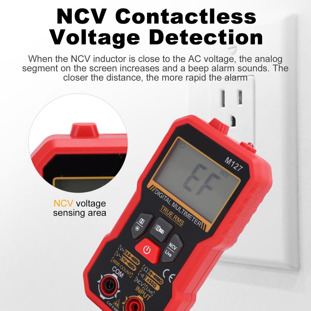 Цифровой мультиметр, 4000 отсчетов, Тестер напряжения AC DC с NCV-детекцией, Удержание данных, Автоматическое отключение, Прозвонка и определение фазы