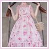 Lady Lazy Lolita Jumper Skirt with Sweets Pattern Dress, Cosplay, Knee-Length (Pink)